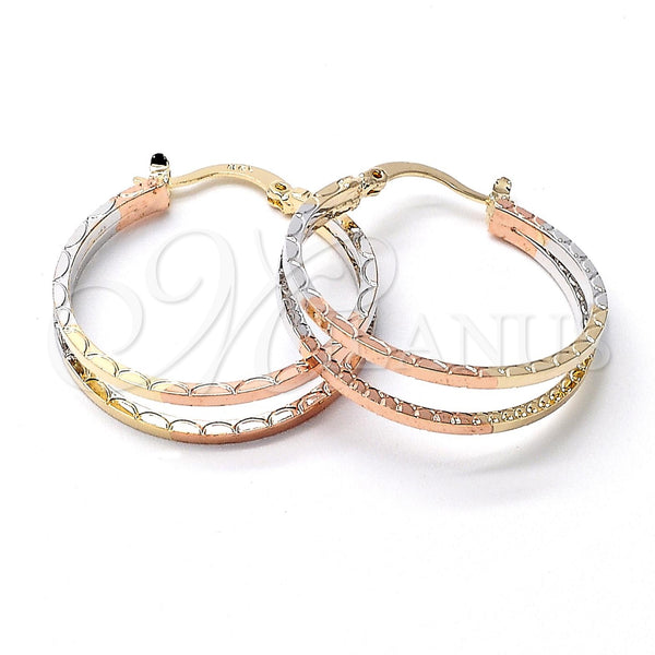 Oro Laminado Medium Hoop, Gold Filled Style Diamond Cutting Finish, Tricolor, 5.143.020