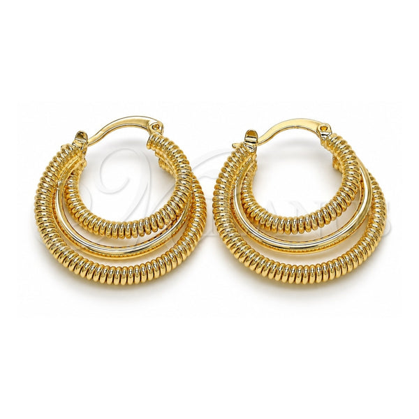 Oro Laminado Small Hoop, Gold Filled Style Twist Design, Diamond Cutting Finish, Golden Finish, 5.144.012.25