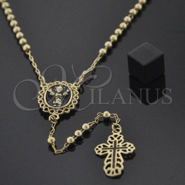 Oro Laminado Medium Rosary, Gold Filled Style Divino NiÃ±o Design, Black Enamel Finish, Golden Finish, 09.59.0001