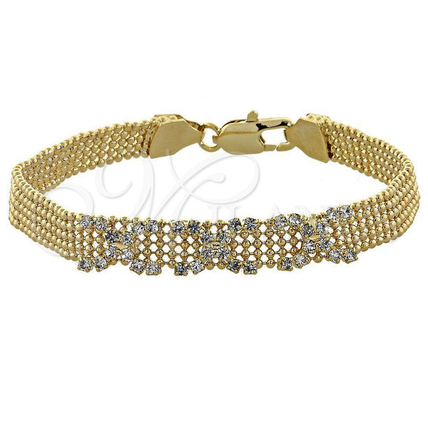 Oro Laminado Fancy Bracelet, Gold Filled Style Hugs and Kisses Design, with White Cubic Zirconia, Polished, Golden Finish, 03.63.0545 (08 MM Thickness, 7 Inches Length)