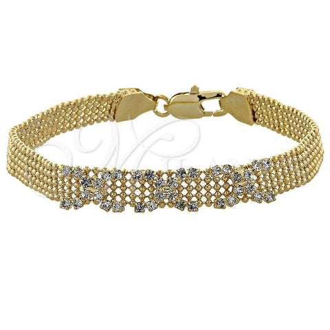 Oro Laminado Fancy Bracelet, Gold Filled Style Hugs and Kisses Design, with White Cubic Zirconia, Polished, Golden Finish, 03.63.0545 (08 MM Thickness, 7 Inches Length)
