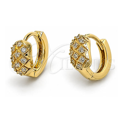 Oro Laminado Huggie Hoop, Gold Filled Style with White Cubic Zirconia, Polished, Golden Finish, 02.63.2289