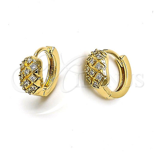 Oro Laminado Huggie Hoop, Gold Filled Style with White Cubic Zirconia, Polished, Golden Finish, 02.63.2289
