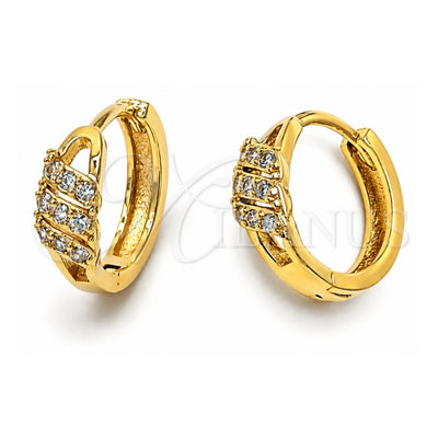 Oro Laminado Huggie Hoop, Gold Filled Style with White Cubic Zirconia, Polished, Golden Finish, 02.63.2290
