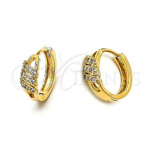 Oro Laminado Huggie Hoop, Gold Filled Style with White Cubic Zirconia, Polished, Golden Finish, 02.63.2290