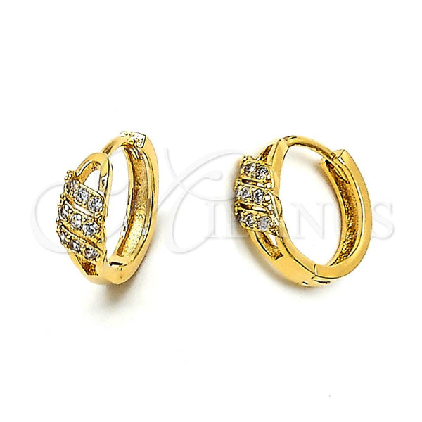 Oro Laminado Huggie Hoop, Gold Filled Style with White Cubic Zirconia, Polished, Golden Finish, 02.63.2290