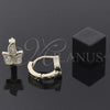 Oro Laminado Huggie Hoop, Gold Filled Style Leaf Design, with White Cubic Zirconia, Polished, Golden Finish, 02.63.2295