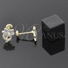 Oro Laminado Stud Earring, Gold Filled Style Flower Design, Pink Enamel Finish, Golden Finish, 02.09.0049