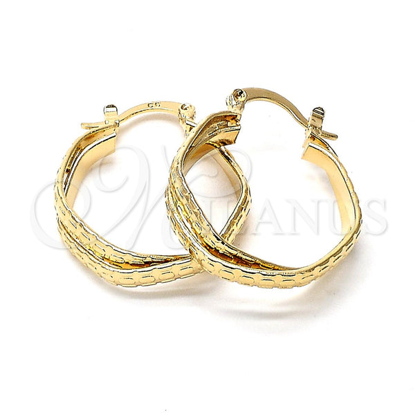 Oro Laminado Small Hoop, Gold Filled Style Twist Design, Diamond Cutting Finish, Golden Finish, 5.146.014