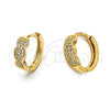 Oro Laminado Huggie Hoop, Gold Filled Style with White Micro Pave, Polished, Golden Finish, 02.63.2301