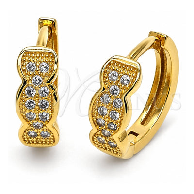 Oro Laminado Huggie Hoop, Gold Filled Style with White Micro Pave, Polished, Golden Finish, 02.63.2301