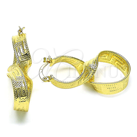 Oro Laminado Small Hoop, Gold Filled Style Twist and Infinite Design, Diamond Cutting Finish, Golden Finish, 5.147.001.20