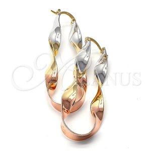 Oro Laminado Large Hoop, Gold Filled Style Twist Design, Polished, Tricolor, 5.147.005