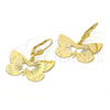 Oro Laminado Dangle Earring, Gold Filled Style Butterfly Design, Diamond Cutting Finish, Golden Finish, 5.078.012