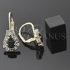 Oro Laminado Leverback Earring, Gold Filled Style Teardrop Design, with White and Black Cubic Zirconia, Polished, Golden Finish, 5.125.011