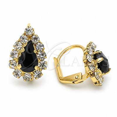 Oro Laminado Leverback Earring, Gold Filled Style Teardrop Design, with White and Black Cubic Zirconia, Polished, Golden Finish, 5.125.011