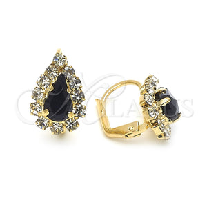 Oro Laminado Leverback Earring, Gold Filled Style Teardrop Design, with White and Black Cubic Zirconia, Polished, Golden Finish, 5.125.011
