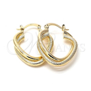 Oro Laminado Small Hoop, Gold Filled Style Twist and Heart Design, Diamond Cutting Finish, Golden Finish, 5.147.028