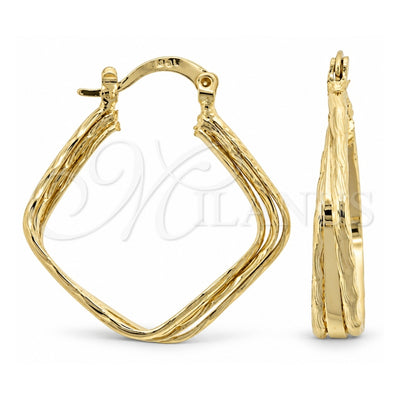 Oro Laminado Small Hoop, Gold Filled Style Twist Design, Diamond Cutting Finish, Golden Finish, 5.147.032