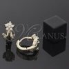 Oro Laminado Huggie Hoop, Gold Filled Style Flower Design, with White Cubic Zirconia, Polished, Golden Finish, 5.130.035.1