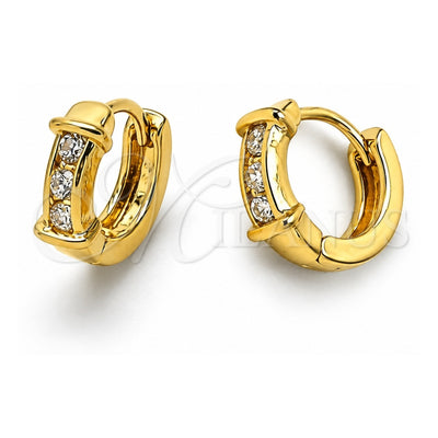 Oro Laminado Huggie Hoop, Gold Filled Style with White Cubic Zirconia, Polished, Golden Finish, 5.132.031
