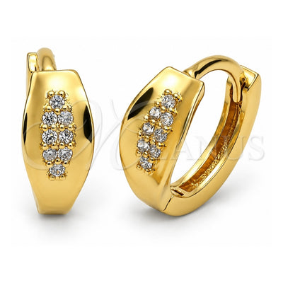 Oro Laminado Huggie Hoop, Gold Filled Style with White Cubic Zirconia, Polished, Golden Finish, 02.63.2325