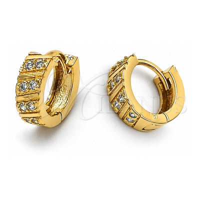 Oro Laminado Huggie Hoop, Gold Filled Style with White Cubic Zirconia, Polished, Golden Finish, 02.63.2326