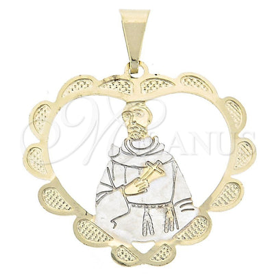 Oro Laminado Religious Pendant, Gold Filled Style Heart Design, Polished, Tricolor, 05.21.0034 for wholesale, main product view