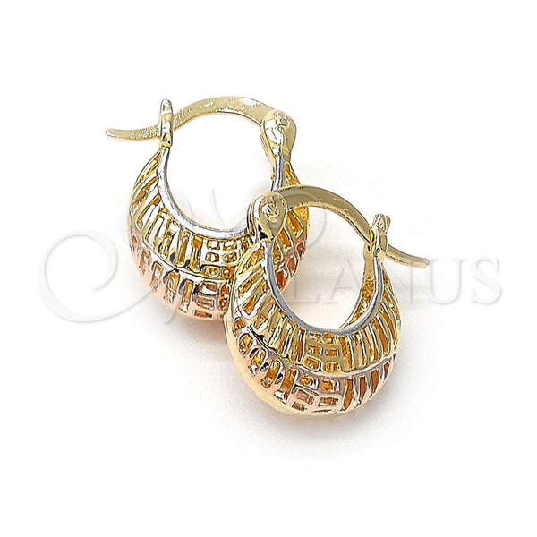 Oro Laminado Small Hoop, Gold Filled Style Filigree Design, Polished, Tricolor, 5.151.025