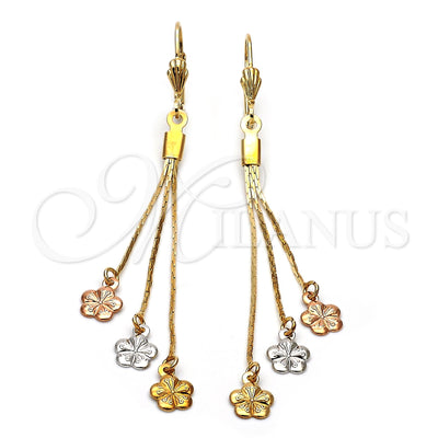 Oro Laminado Long Earring, Gold Filled Style Flower Design, Diamond Cutting Finish, Tricolor, 02.63.2109 for wholesale, main product view