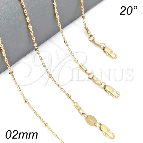 Oro Laminado Basic Necklace, Gold Filled Style Rolo Design, Polished, Golden Finish, 5.223.024.20 (0.40 Gauge, 02 MM Thickness, 20 Inches Length)