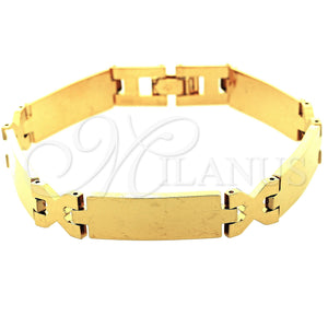 Oro Laminado Solid Bracelet, Gold Filled Style Hugs and Kisses Design, Polished, Golden Finish, 5.035.008.1 (08 MM Thickness, 8 Inches Length)
