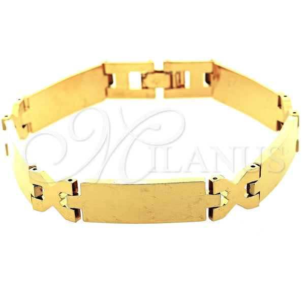 Oro Laminado Solid Bracelet, Gold Filled Style Hugs and Kisses Design, Polished, Golden Finish, 5.035.008.1 (08 MM Thickness, 8 Inches Length)
