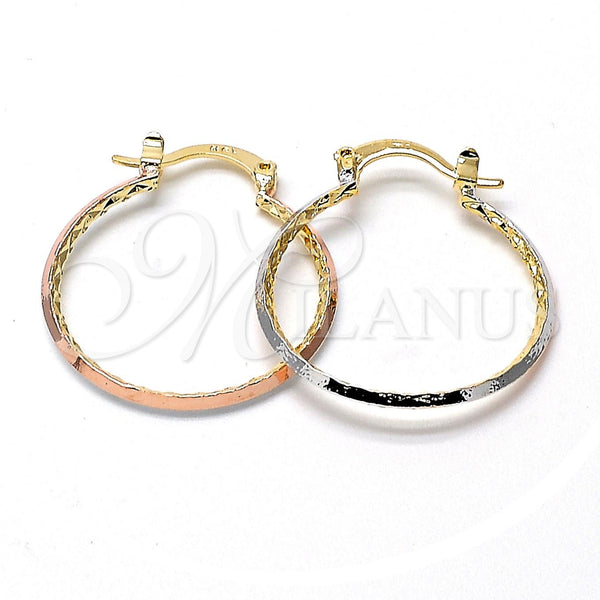 Oro Laminado Medium Hoop, Gold Filled Style Diamond Cutting Finish, Tricolor, 5.154.016