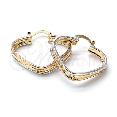Oro Laminado Medium Hoop, Gold Filled Style Heart Design, Diamond Cutting Finish, Tricolor, 5.154.017 for wholesale, main product view