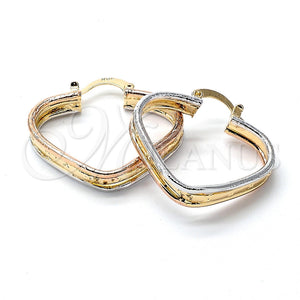 Oro Laminado Medium Hoop, Gold Filled Style Heart Design, Diamond Cutting Finish, Tricolor, 5.154.017