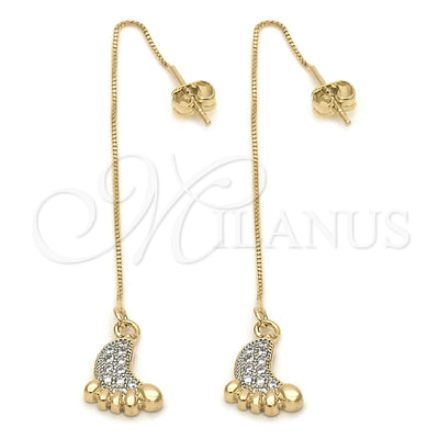 Oro Laminado Threader Earring, Gold Filled Style Feet Design, with White Micro Pave, Polished, Golden Finish for wholesale, main product view