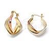 Oro Laminado Medium Hoop, Gold Filled Style Twist and Star Design, Diamond Cutting Finish, Tricolor, 5.155.005