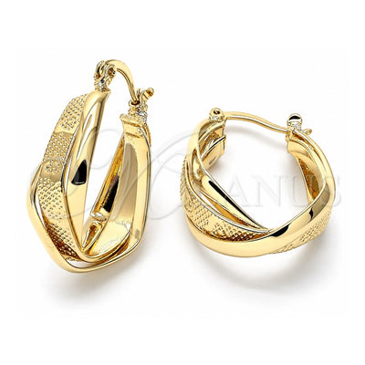 Oro Laminado Small Hoop, Gold Filled Style Twist Design, Diamond Cutting Finish, Golden Finish, 5.155.006