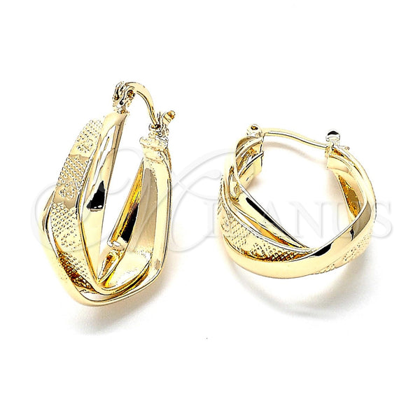 Oro Laminado Small Hoop, Gold Filled Style Twist Design, Diamond Cutting Finish, Golden Finish, 5.155.006