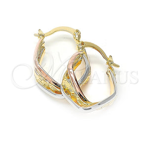 Oro Laminado Small Hoop, Gold Filled Style Twist Design, Diamond Cutting Finish, Tricolor, 5.155.015