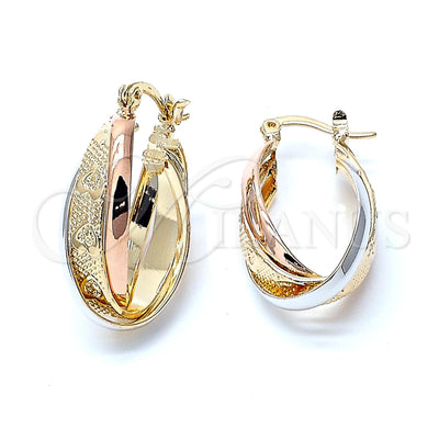 Oro Laminado Medium Hoop, Gold Filled Style Heart and Twist Design, Diamond Cutting Finish, Tricolor, 5.155.016 for wholesale, main product view