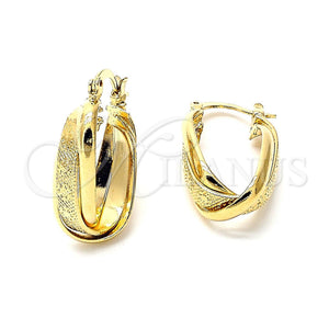 Oro Laminado Small Hoop, Gold Filled Style Twist and Flower Design, Matte Finish, Golden Finish, 5.155.022