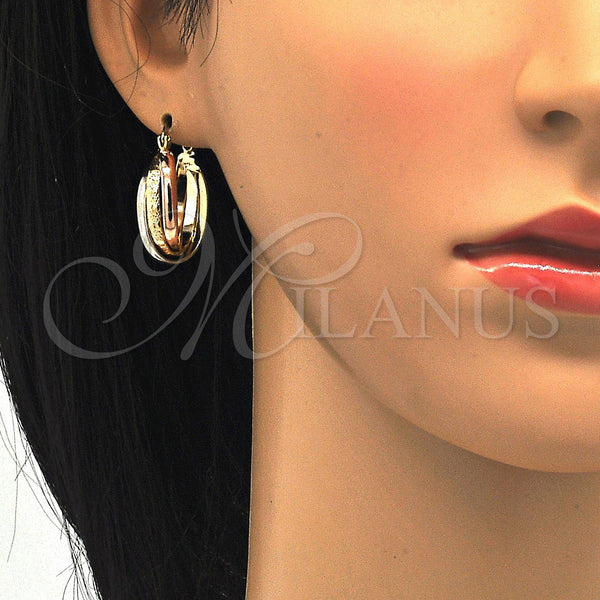 Oro Laminado Small Hoop, Gold Filled Style Twist Design, Polished, Tricolor, 5.155.025.15