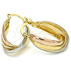 Oro Laminado Small Hoop, Gold Filled Style Twist Design, Polished, Tricolor, 5.155.025.15