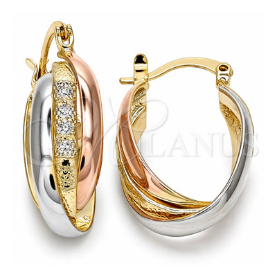 Oro Laminado Small Hoop, Gold Filled Style Twist Design, Polished, Tricolor, 5.155.025.15