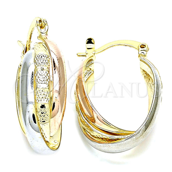 Oro Laminado Small Hoop, Gold Filled Style Twist Design, Polished, Tricolor, 5.155.025.15