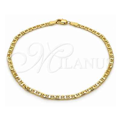Oro Laminado Basic Anklet, Gold Filled Style Mariner and Mariner Design, Polished, Golden Finish, 5.222.026.10 (0.80 Gauge, 03 MM Thickness, 10 Inches Length)