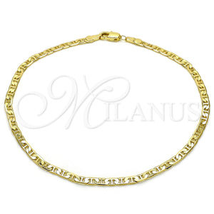 Oro Laminado Basic Anklet, Gold Filled Style Mariner and Mariner Design, Polished, Golden Finish, 5.222.026.10 (0.80 Gauge, 03 MM Thickness, 10 Inches Length)