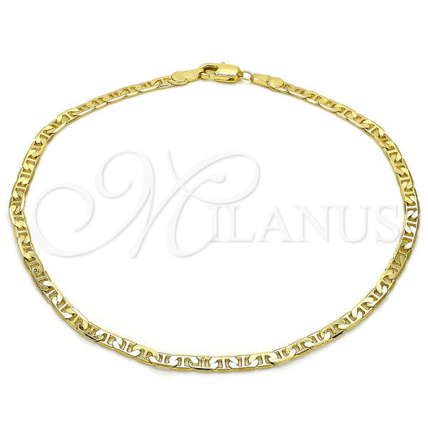 Oro Laminado Basic Anklet, Gold Filled Style Mariner and Mariner Design, Polished, Golden Finish, 5.222.026.10 (0.80 Gauge, 03 MM Thickness, 10 Inches Length)